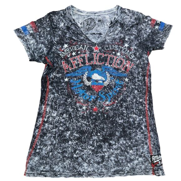 Affliction Tops - Y2K Affliction Womens M Bling Rhinestone Motor Sport American Customs t-shirt